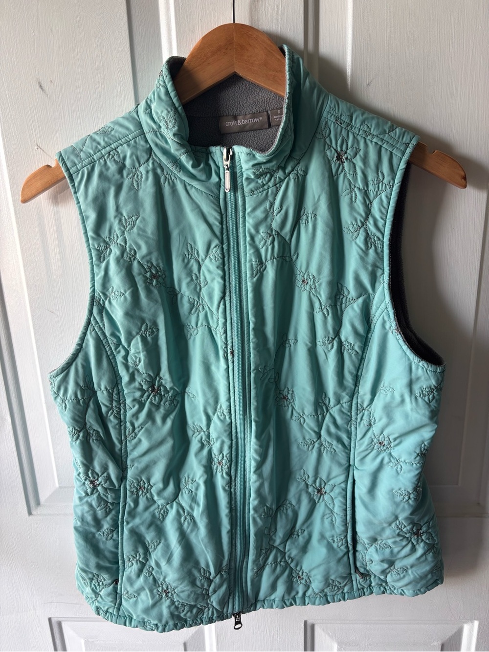 croft & barrow Mint Quilted Floral-Pattern Vest - Women's Zip Front